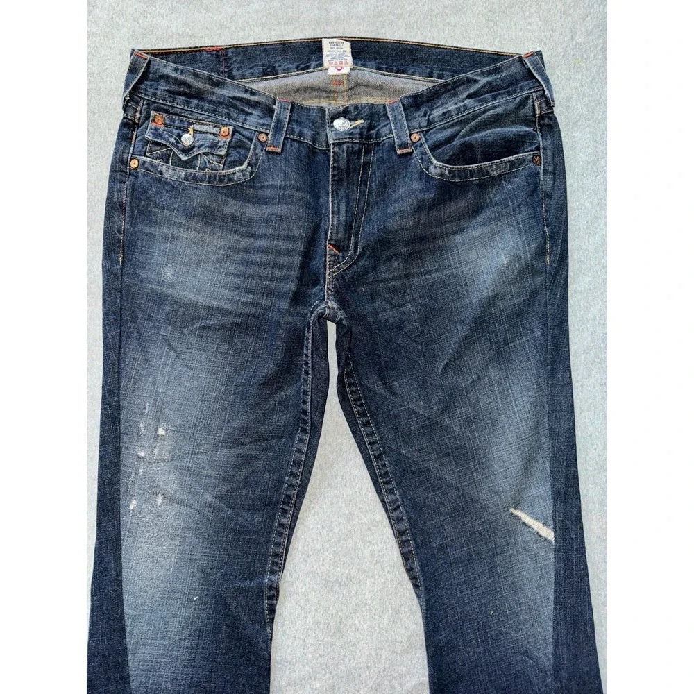 True Religion Mens Joey Dark‎ Wash Straight Jeans Blue Denim Size 38